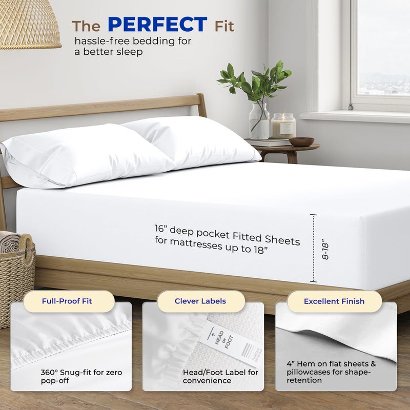 THREAD SPREAD 100% Pure Egyptian Cotton Sheets Twin - 600 Thread Count Sheets Twin, 3 PC Deep Pocket Twin Sheets, Soft, Cooling Sateen Weave Extra Long Twin Sheets Sets Dorm, 16" Deep Pocket - White - Image 4